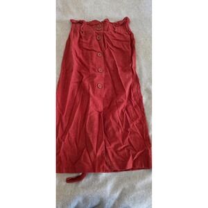 Zara TRF Midi Skirt Women's XS Red Button Front  Paperbag Waist Belted Preppy